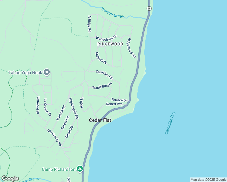 map of restaurants, bars, coffee shops, grocery stores, and more near 4259 Old Mountain Road in Carnelian Bay
