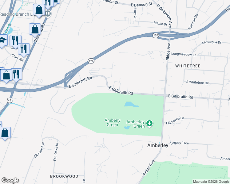 map of restaurants, bars, coffee shops, grocery stores, and more near 2465 East Galbraith Road in Cincinnati
