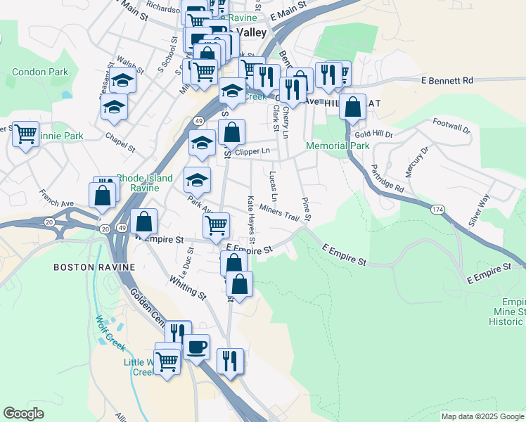 map of restaurants, bars, coffee shops, grocery stores, and more near 334 Empire Court in Grass Valley