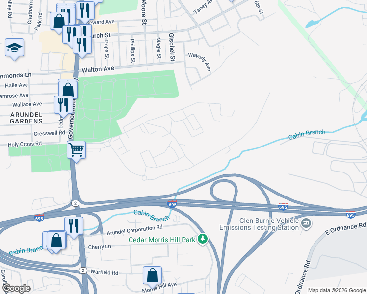 map of restaurants, bars, coffee shops, grocery stores, and more near 332 Snow Hill Lane in Brooklyn Park
