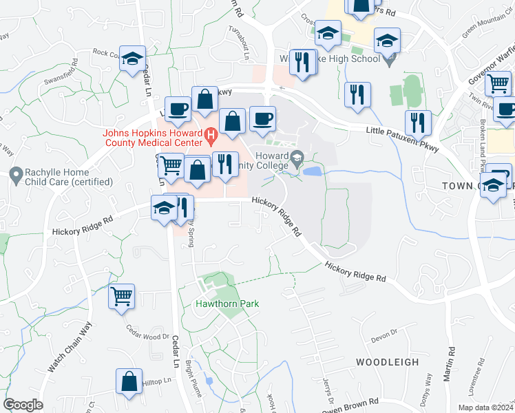 map of restaurants, bars, coffee shops, grocery stores, and more near 10700 Cordage Walk in Columbia