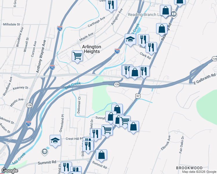 map of restaurants, bars, coffee shops, grocery stores, and more near 1914 Chaucer Drive in Cincinnati