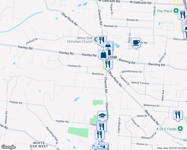 map of restaurants, bars, coffee shops, grocery stores, and more near 6801 Cheviot Road in Cincinnati