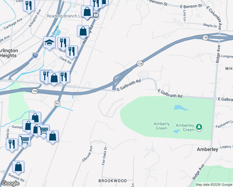 map of restaurants, bars, coffee shops, grocery stores, and more near 12 East Lake Shore Drive in Amberley