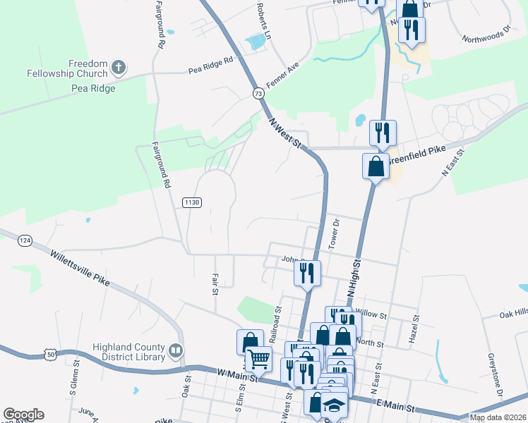 map of restaurants, bars, coffee shops, grocery stores, and more near 132 Vaughn Avenue in Hillsboro