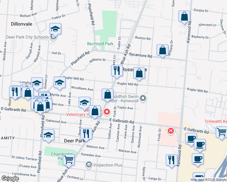 map of restaurants, bars, coffee shops, grocery stores, and more near in Hamilton County