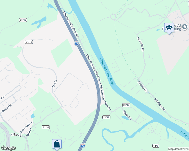 map of restaurants, bars, coffee shops, grocery stores, and more near 1411 Little Kanawha River Road in Parkersburg