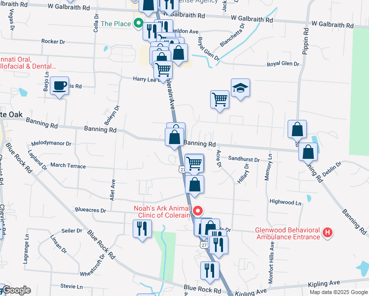 map of restaurants, bars, coffee shops, grocery stores, and more near 7044 Colerain Avenue in Cincinnati