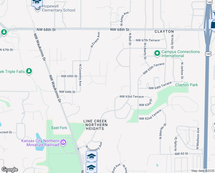 map of restaurants, bars, coffee shops, grocery stores, and more near 6471 North Delta Avenue in Kansas City