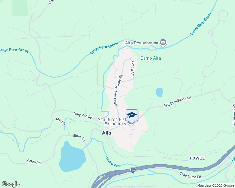 map of restaurants, bars, coffee shops, grocery stores, and more near 584 Alta Power House Road in Alta