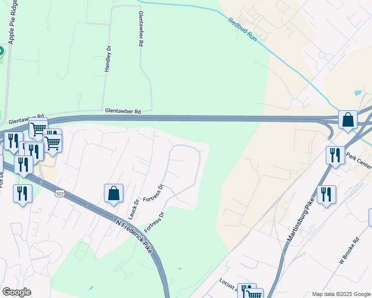 map of restaurants, bars, coffee shops, grocery stores, and more near 290 Fortress Drive in Winchester