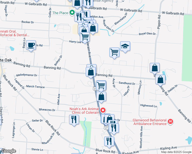 map of restaurants, bars, coffee shops, grocery stores, and more near 7044 Colerain Avenue in Cincinnati