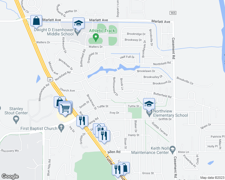 map of restaurants, bars, coffee shops, grocery stores, and more near 612 Butterfield Road in Manhattan