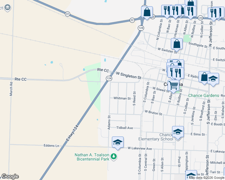 map of restaurants, bars, coffee shops, grocery stores, and more near 800-898 Adams Street in Centralia