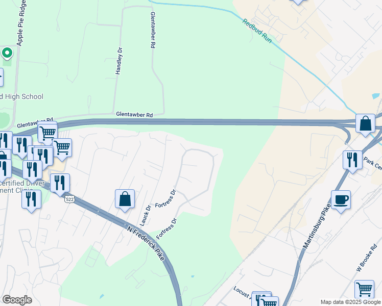 map of restaurants, bars, coffee shops, grocery stores, and more near 142 Fortress Drive in Winchester