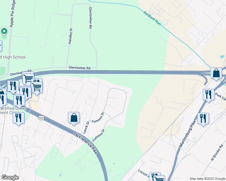 map of restaurants, bars, coffee shops, grocery stores, and more near 142 Fortress Drive in Winchester