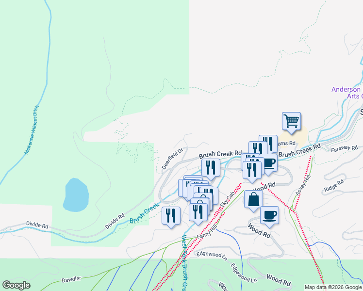 map of restaurants, bars, coffee shops, grocery stores, and more near Divide Rd in Aspen