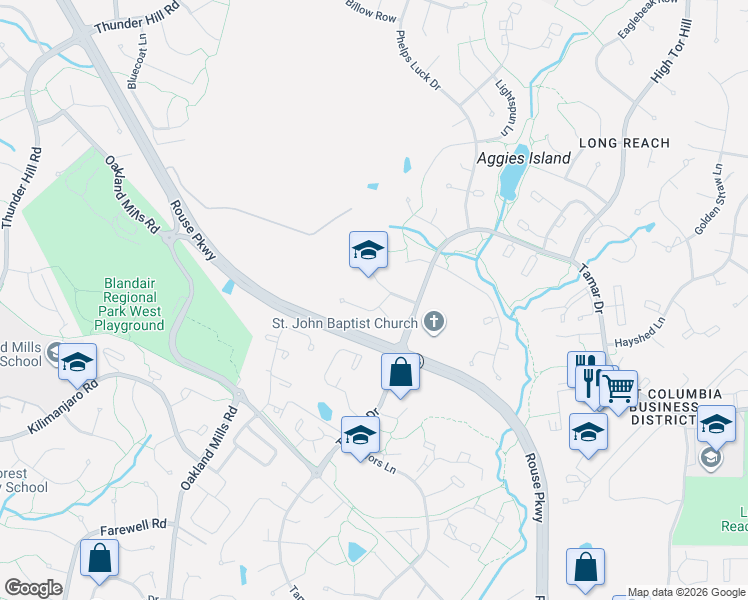 map of restaurants, bars, coffee shops, grocery stores, and more near 9076 Goldamber Garth in Columbia