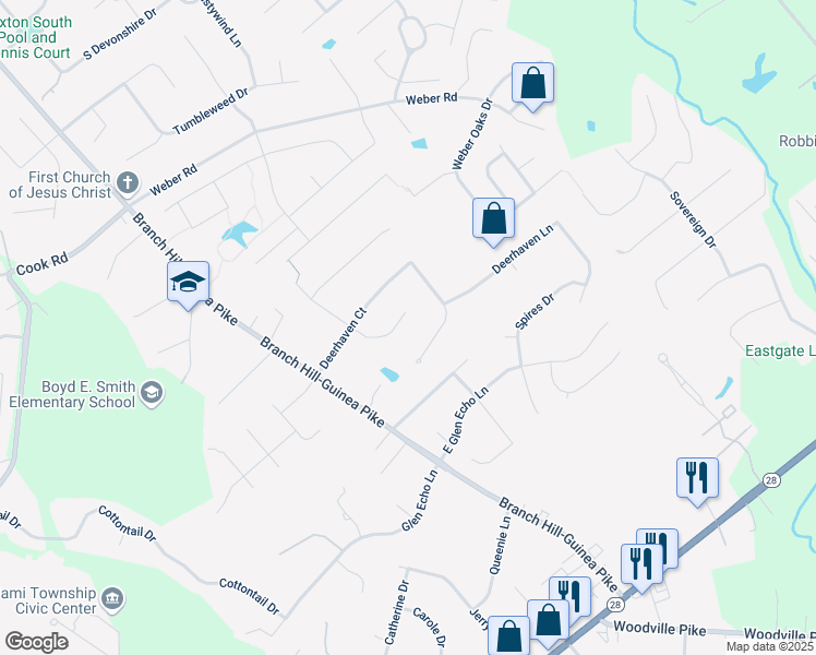 map of restaurants, bars, coffee shops, grocery stores, and more near 6117 Doe Court in Loveland