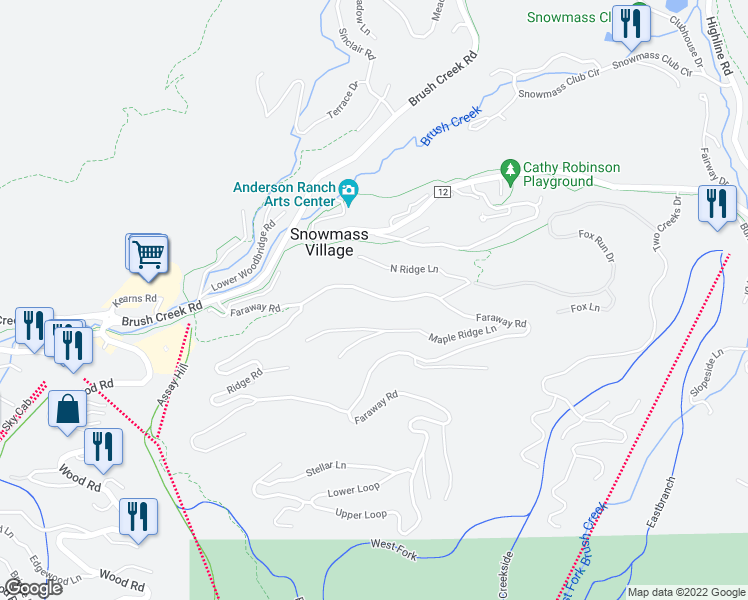 map of restaurants, bars, coffee shops, grocery stores, and more near 502 Faraway Rd in Aspen