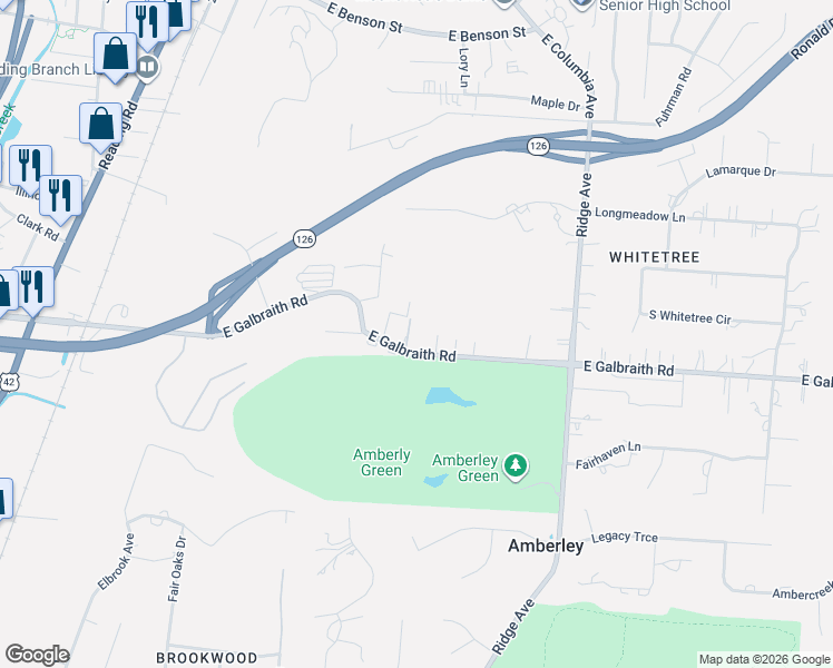 map of restaurants, bars, coffee shops, grocery stores, and more near 251 Harvest Lane in Cincinnati
