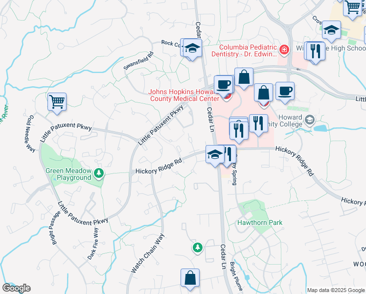 map of restaurants, bars, coffee shops, grocery stores, and more near 11248 Snowflake Court in Columbia