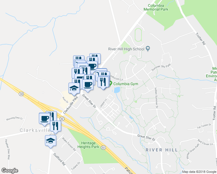 map of restaurants, bars, coffee shops, grocery stores, and more near 6151 Day Long Ln in Columbia