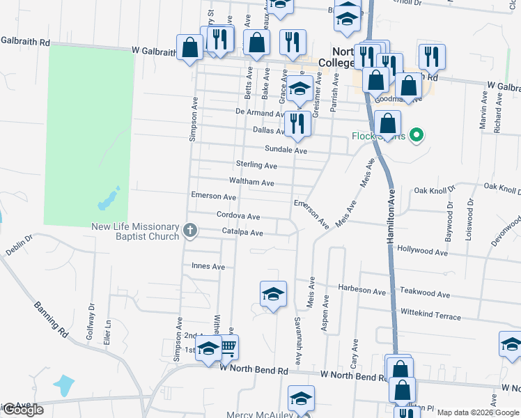 map of restaurants, bars, coffee shops, grocery stores, and more near 1831 Emerson Avenue in Cincinnati