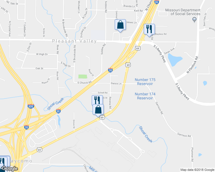 map of restaurants, bars, coffee shops, grocery stores, and more near 8221 Pence Road in Pleasant Valley