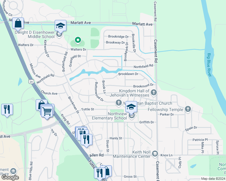 map of restaurants, bars, coffee shops, grocery stores, and more near 502 Butterfield Road in Manhattan