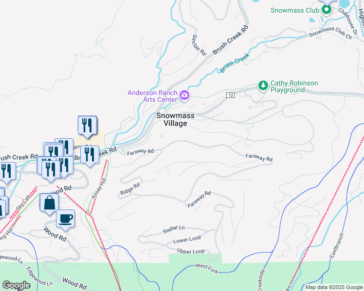 map of restaurants, bars, coffee shops, grocery stores, and more near 352 Faraway Road in Snowmass Village