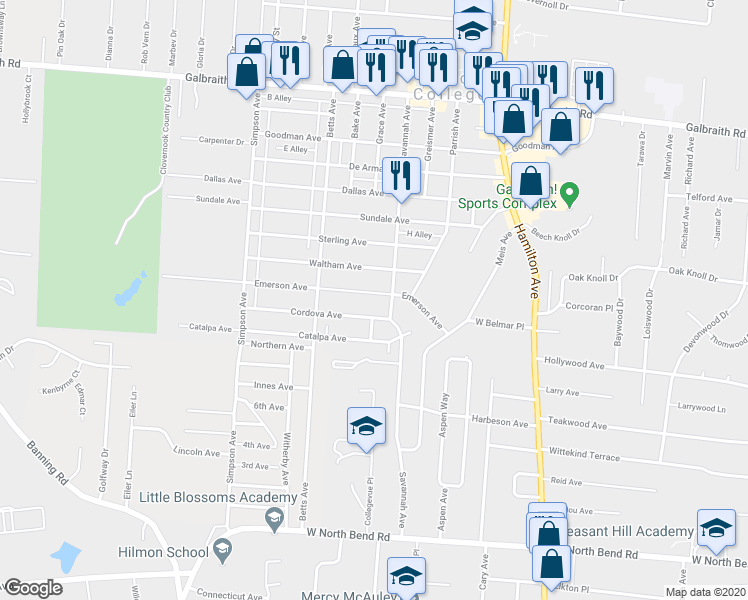 map of restaurants, bars, coffee shops, grocery stores, and more near 1809 Emerson Avenue in Cincinnati