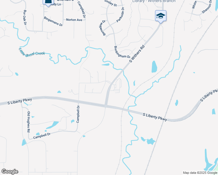 map of restaurants, bars, coffee shops, grocery stores, and more near South Withers Road in Liberty