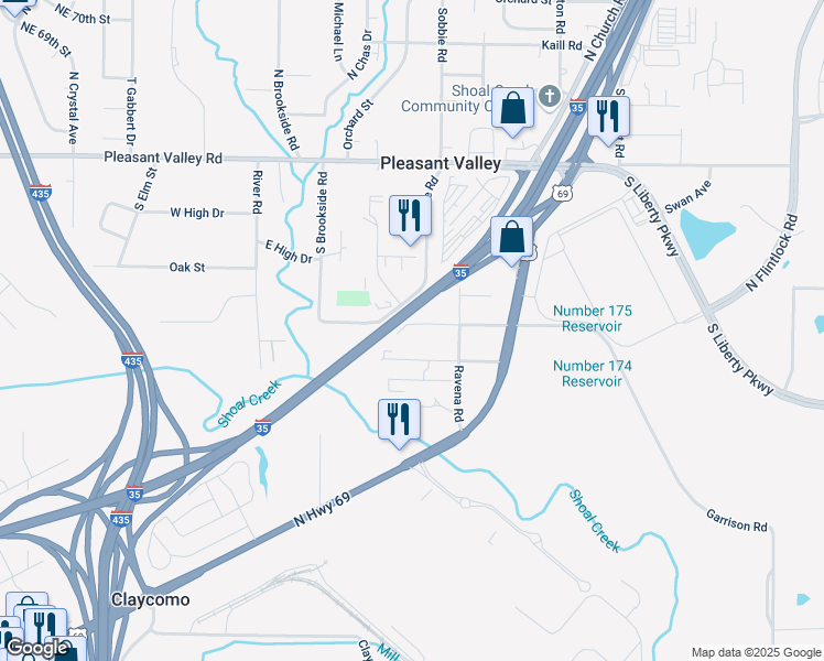 map of restaurants, bars, coffee shops, grocery stores, and more near 8209 Pence Lane in Pleasant Valley