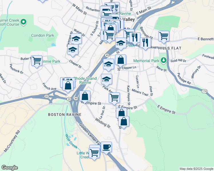 map of restaurants, bars, coffee shops, grocery stores, and more near 140 Park Avenue in Grass Valley