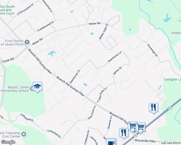 map of restaurants, bars, coffee shops, grocery stores, and more near 6117 Doe Court in Loveland