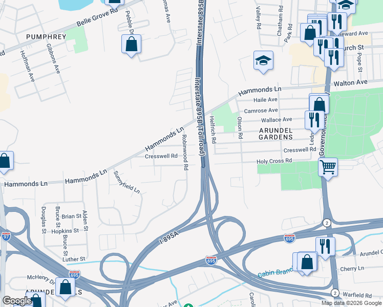 map of restaurants, bars, coffee shops, grocery stores, and more near 520 Cresswell Road in Baltimore