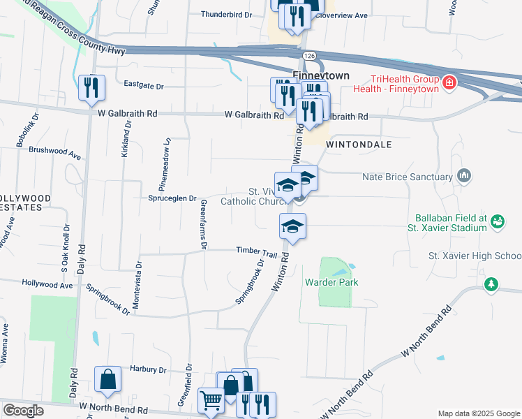 map of restaurants, bars, coffee shops, grocery stores, and more near 952 Finney Trail in Cincinnati
