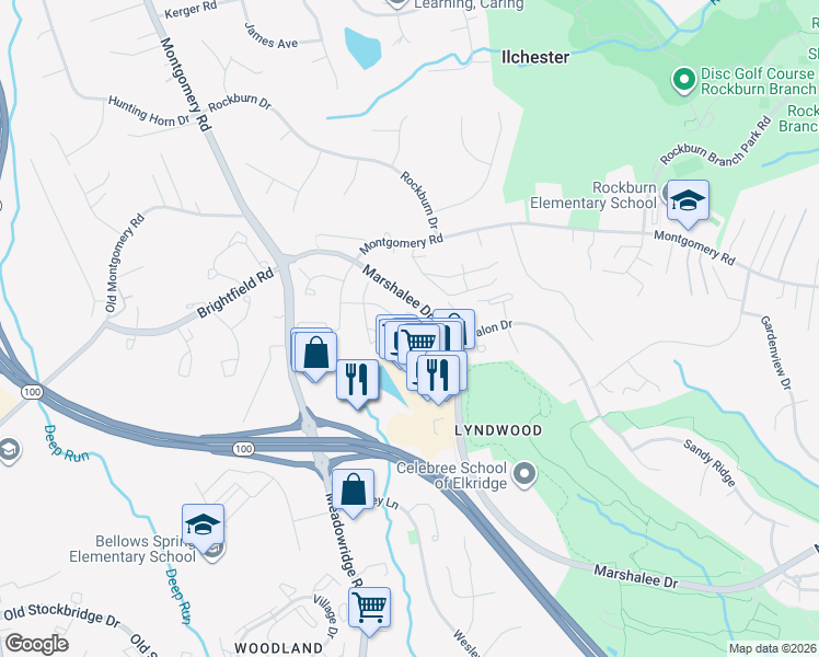 map of restaurants, bars, coffee shops, grocery stores, and more near 5986 Autumn Spell in Elkridge