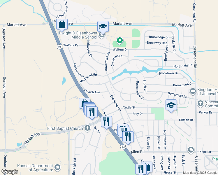 map of restaurants, bars, coffee shops, grocery stores, and more near 2530 Brockman Street in Manhattan