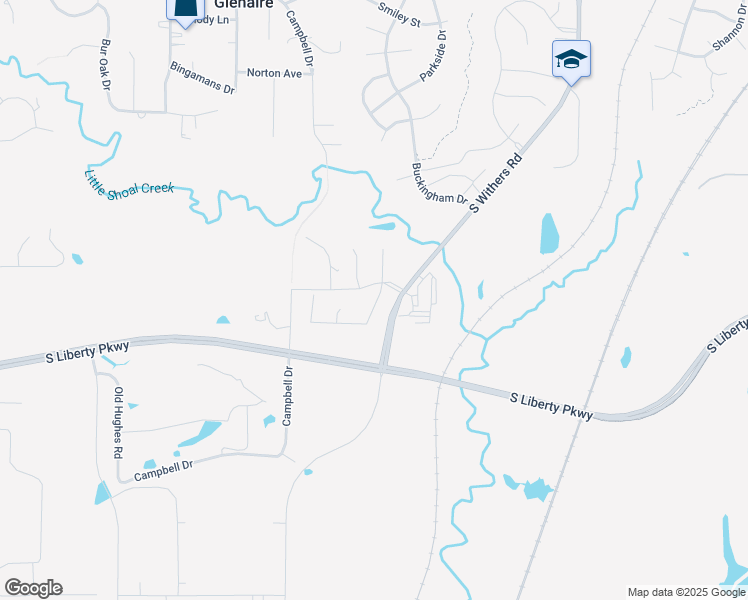 map of restaurants, bars, coffee shops, grocery stores, and more near 2187 Campbell Drive in Liberty