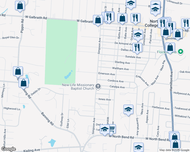 map of restaurants, bars, coffee shops, grocery stores, and more near 6505 Simpson Avenue in Cincinnati