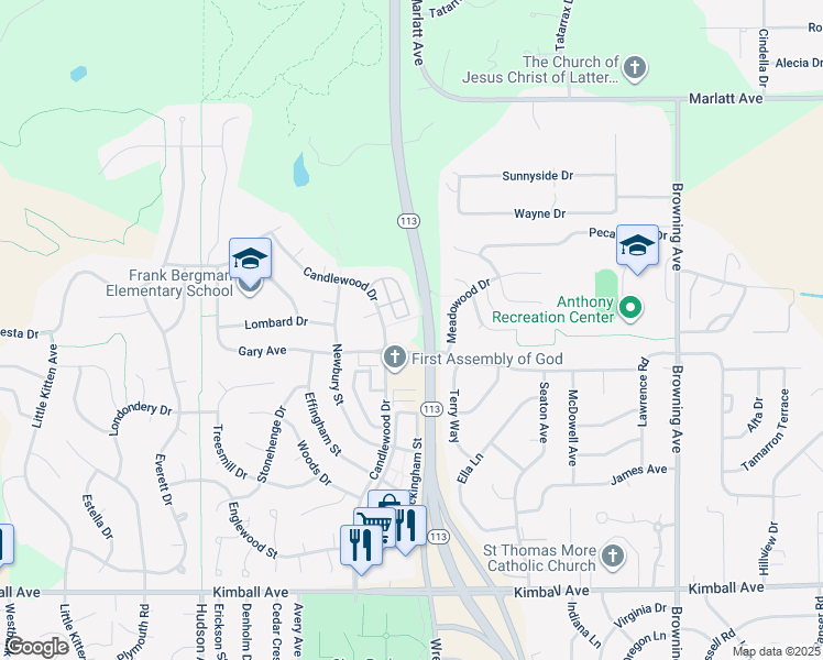 map of restaurants, bars, coffee shops, grocery stores, and more near 2401 Seth Child Road in Manhattan