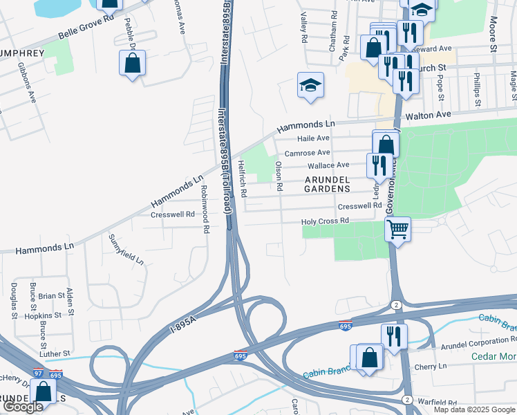 map of restaurants, bars, coffee shops, grocery stores, and more near 414 Cresswell Road in Brooklyn Park