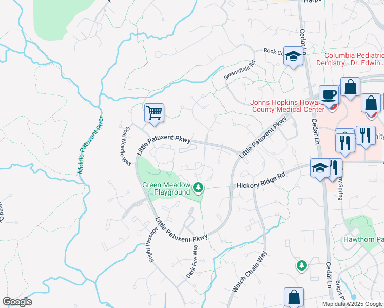 map of restaurants, bars, coffee shops, grocery stores, and more near 12122 Little Patuxent Parkway in Columbia