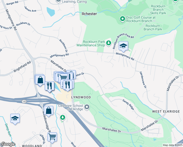 map of restaurants, bars, coffee shops, grocery stores, and more near 5953 Avalon Drive in Elkridge