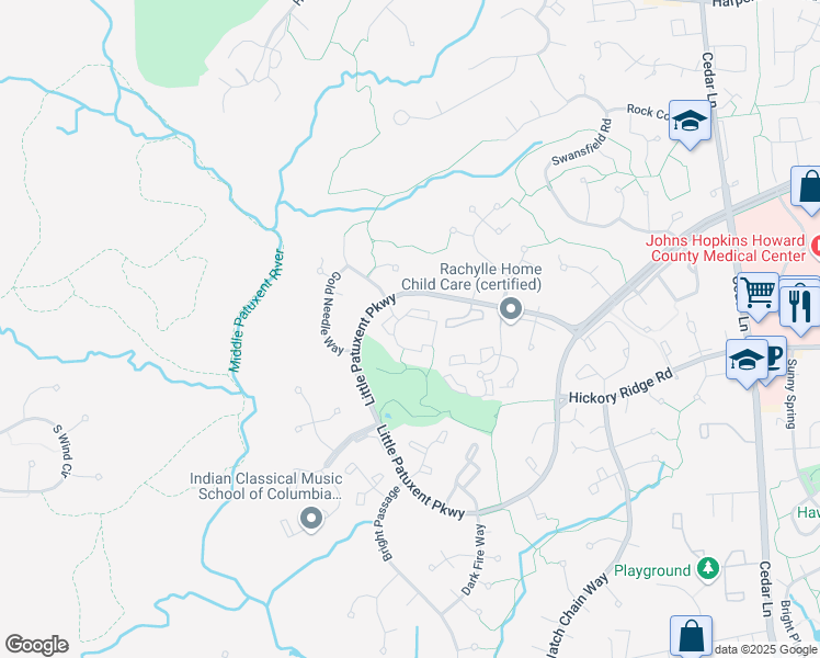 map of restaurants, bars, coffee shops, grocery stores, and more near 11970 Little Patuxent Parkway in Columbia