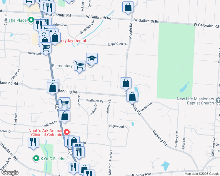 map of restaurants, bars, coffee shops, grocery stores, and more near 7156 Memory Lane in Cincinnati