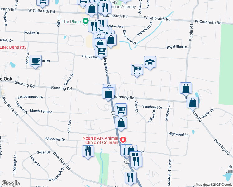 map of restaurants, bars, coffee shops, grocery stores, and more near 2966 Banning Road in Cincinnati