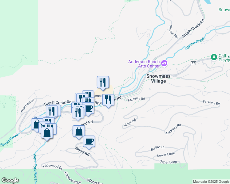 map of restaurants, bars, coffee shops, grocery stores, and more near 35 Upper Woodbridge Road in Snowmass Village